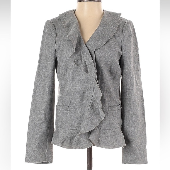 J. Crew Charcoal Gray 100% Wool Raw Edge Ruffle Front Blazer Jacket Size 0 XS - Picture 5 of 5